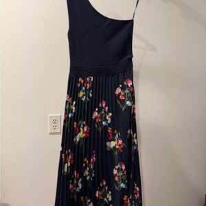 Ted Baker One Shoulder Navy Dress with Floral Design